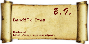 Babák Irma névjegykártya